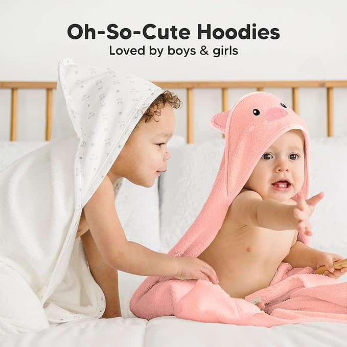KeaBabies Hooded Baby Towel for Newborn - Viscose Derived from Bamboo Large Baby Bath Towels with Hood for Boys, Girls, Toddler, Extra Absorbent & Soft Newborn Bath Essentials (Piglet, Regular)