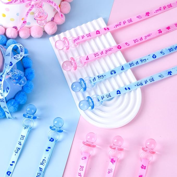 60 Pcs Baby Shower Pacifiers Necklace, Cute Acrylic Pacifier Necklaces for Chupones para Baby Shower Games Charm, Party Favors, Decorations DIY, Gender Reveal Table Scatter(Blue&Pink)