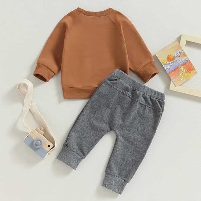 Baby Boy Fall Clothes Set Long Sleeve Crewneck Sweatshirts Pants Cute Infant Newborn Outfits 6 12 18 24 Months 2T