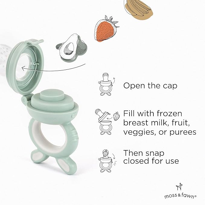 Moss and Fawn Forage Feeder - Soothing Silicone Frozen Breast Milk Popsicle & Baby Food Teething Toy, Pacifier, Fruit Feeder, & Teether - BPA, PVC & Phthalate-Free - Fern
