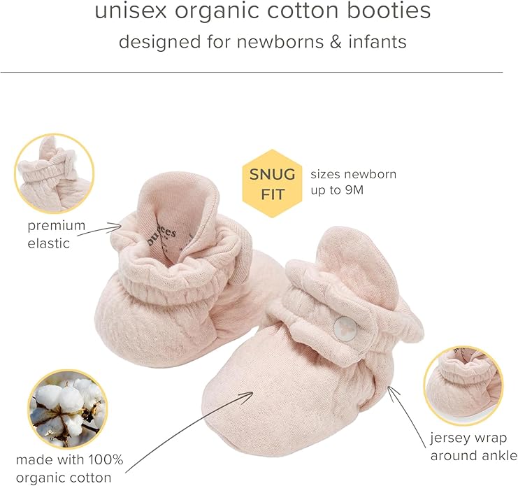 Burt's Bees Baby Unisex Booties Organic Cotton Newborn Essentials Shoes for Infants
