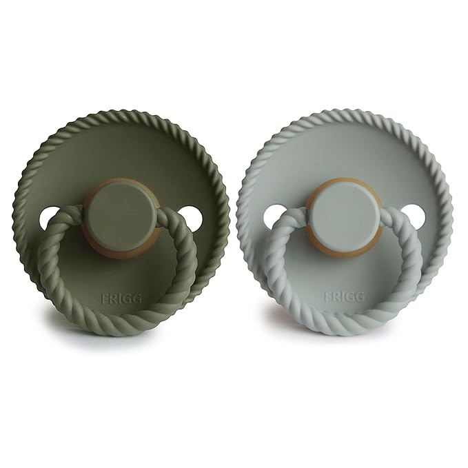 FRIGG Rope Natural Rubber Baby Pacifier | Made in Denmark | BPA-Free (Olive/Sage, 0-6 Months)
