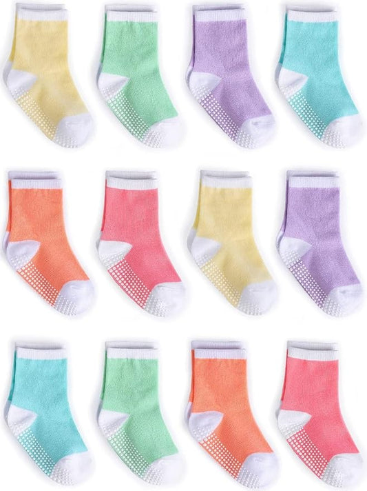 ZAPLES Baby Non Slip Grip Crew Socks with Anti Skid Soles for Infants Toddlers Kids Boys Girls