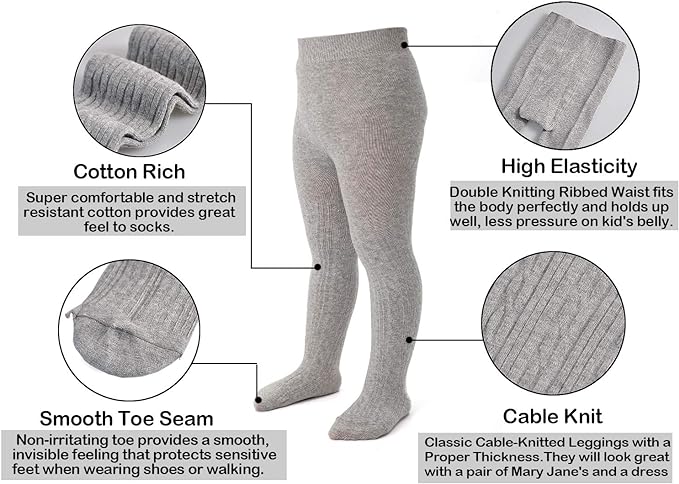 EPEIUS Baby Girl Tights Thick Cable Knit Leggings Stockings Cotton Pantyhose for Newborn Infant Toddler 3/4/5/6 Pack