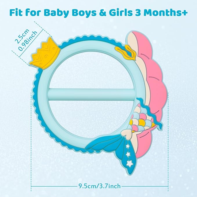 Valentines Teether for Babies - SHARE&CARE Valentines Day Gifts Silicone Teething Toy, Women Gift for Mom, Wife,Her, Holiday Baby Chew Toy for 3 Months+, BPA-Free,Baby Shower (Mermaid)