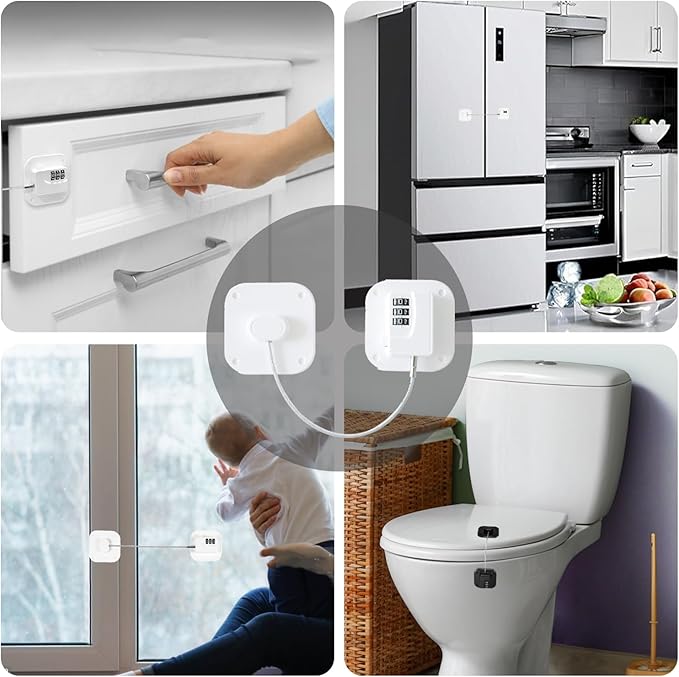 Fridge Lock Refrigerator Freezer Childproof Locks for Cabinets and Drawers Easy Install No Keys Needed Combo Lock Multifunctional Child Safety Cabinet Locks