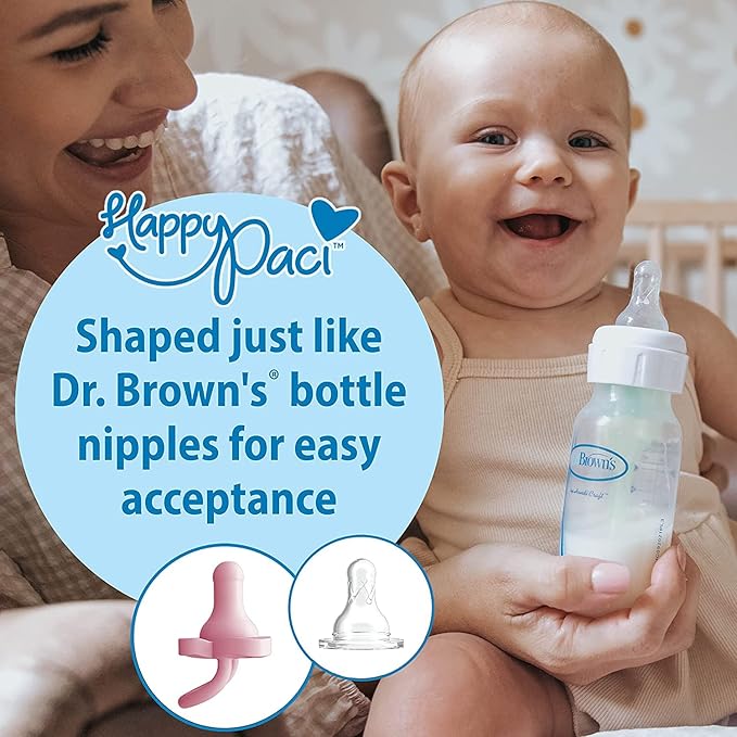 Dr. Brown's HappyPaci 100% Silicone Baby Pacifier, Contoured One-Piece Design, Gray/Green/Ecru + Light Pink/Pink/White, 0-6m, BPA-Free, 6-Pack