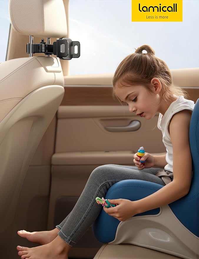 Lamicall Car Headrest Tablet Holder - [3 in 1 Extension Arm] Adjustable Tablet Car Mount for Back Seat, Gifts Road Trip Essentials for Kids, for 4.7-11" Device Like iPad Pro, Air, Mini, Galaxy, Fire