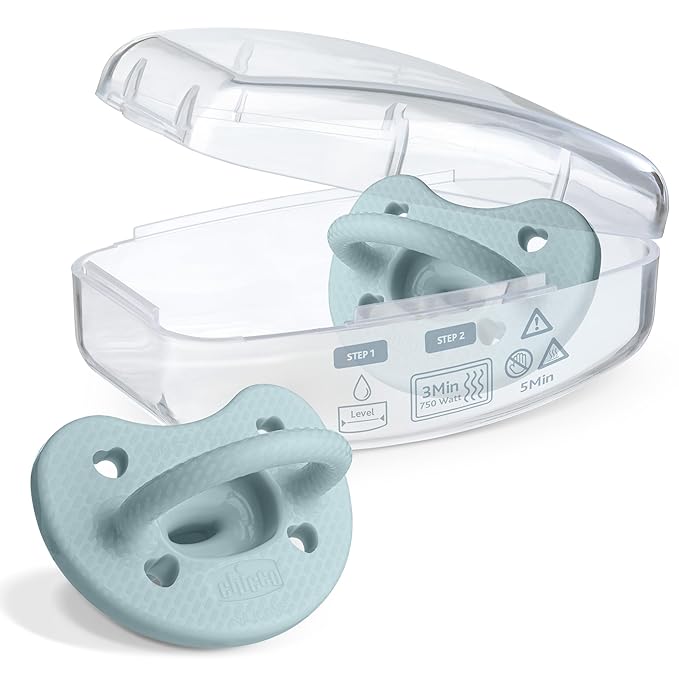 Chicco PhysioForma Luxe Orthodontic Pacifier, 6-16m | 100% Soft Silicone | Supports Breathing & Oral Development | Textured Shield & Handle | Includes Sterilizing Case | BPA Free | Coastal Blue, 2pk