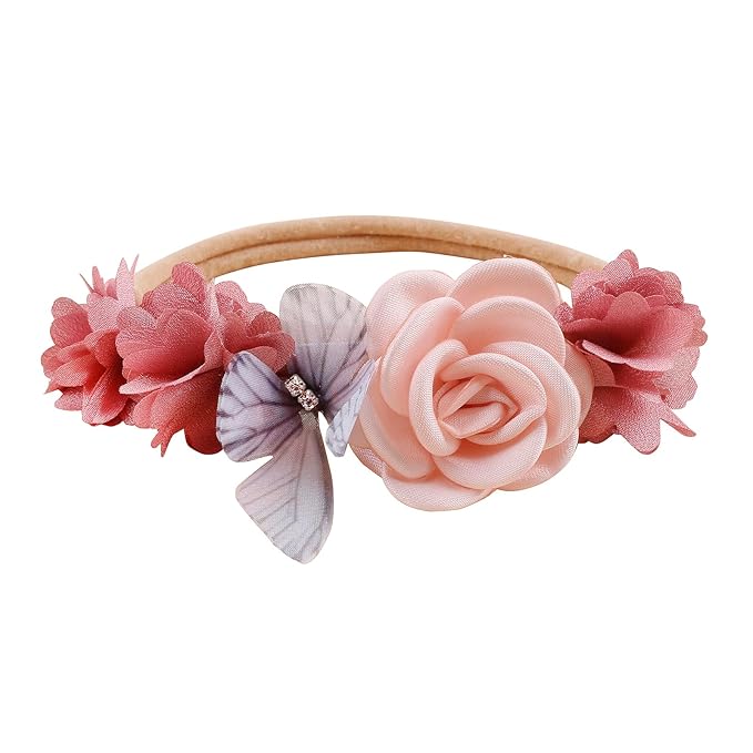 cherrboll 3pcs Baby Girl Headbands Flowers, Super Soft & Stretchy Nylon Floral Hairbands for Newborn Toddler
