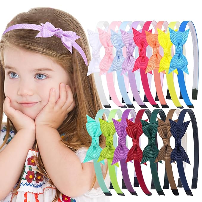 XIMA Mini Hair Bows Headbands for Girls,Cute Knoted Ribbon Bow with Head Band with Teeth for Kid Toddlers Children Teens Hair Accessories Pack of 15-A