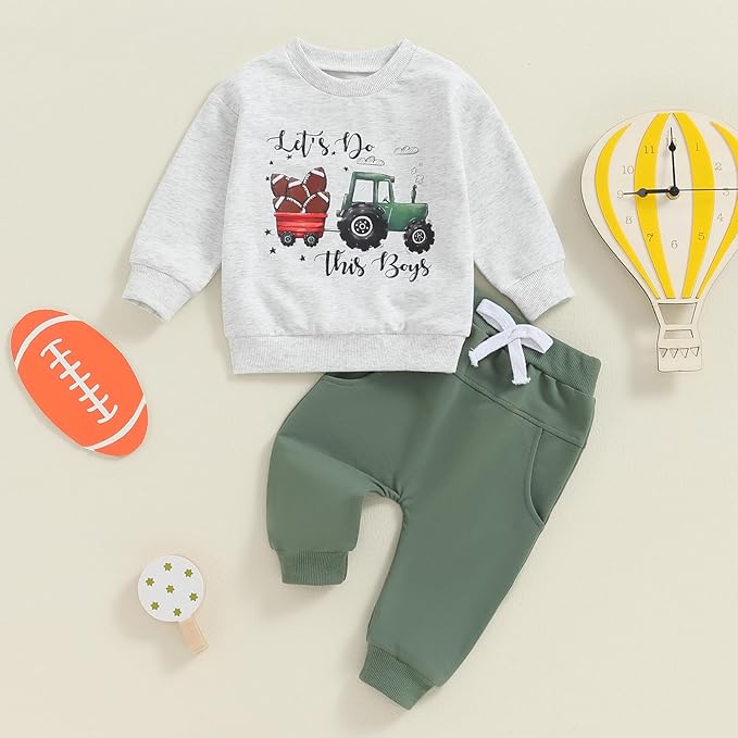 Baby Boy Fall Clothes Set Long Sleeve Letter Print Sweatshirt Pants Toddler Infant Outfits 6 12 18 24 Months 2T