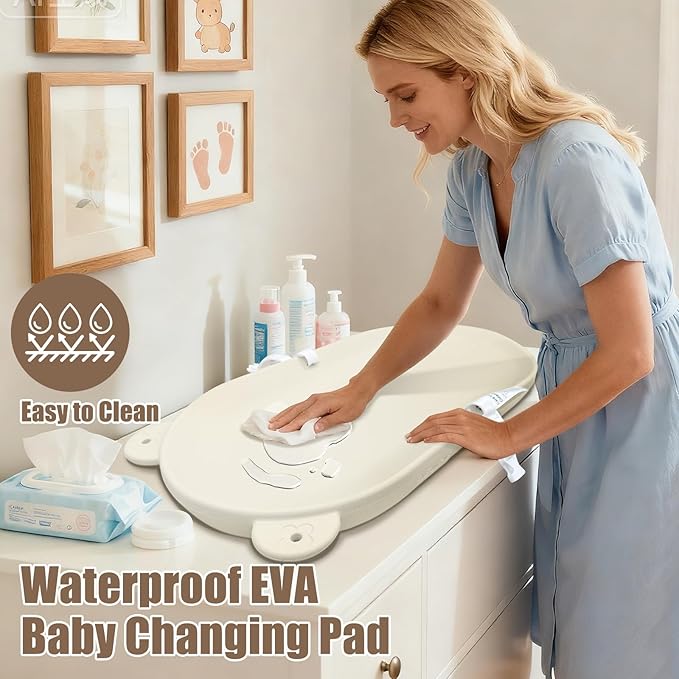 Baby Changing Pad, EVA Waterproof Non-Slip Changing Table Pad with Adjustable Strap for Dresser Changing Table Nursery, Portable Diaper Changing Pad, Oat