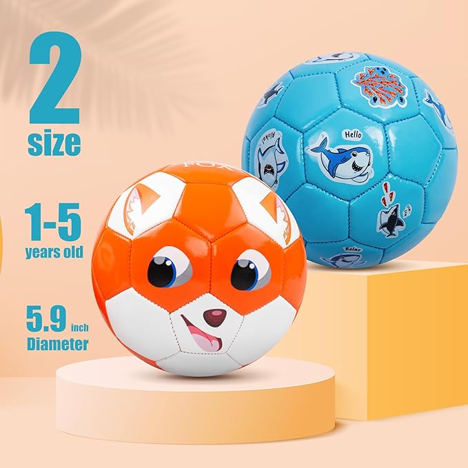 Toddler Soccer Ball Size 2 - Small Soft Kids Ball 2 Pack for Ages 1-3 3-5 - Cartoon Sports Toy Boys Girls - Soccer Gift for Indoor Outdoor Games - Birthday/First/Valentine Gift for Toddlers Kids