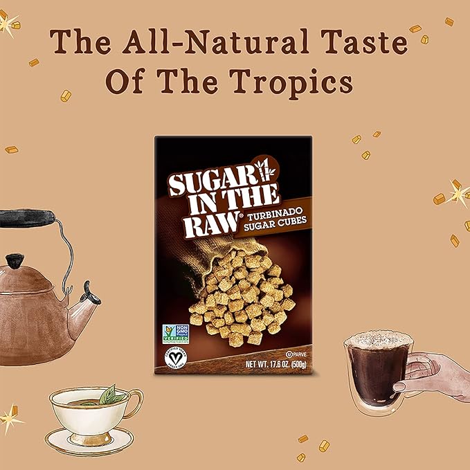In The Raw Sugar Turbinado Cane Cubes | No Added Flavors | Natural Sweetener | Vegan | Pack of 2