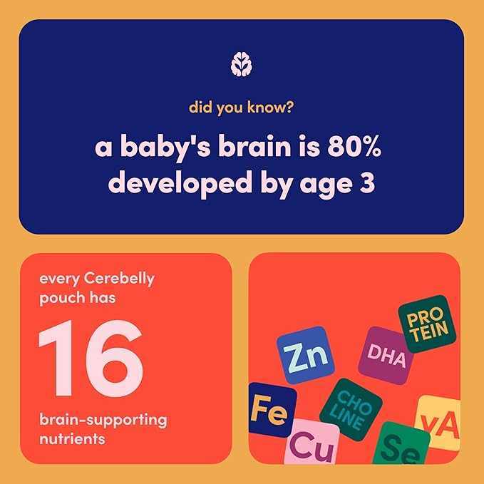 Cerebelly Organic Baby Food Pouches, Carrot Chickpea Purees, 16 Nutrients, No Added Sugar, Fiber & Non-GMO, 4oz, 12 Pack