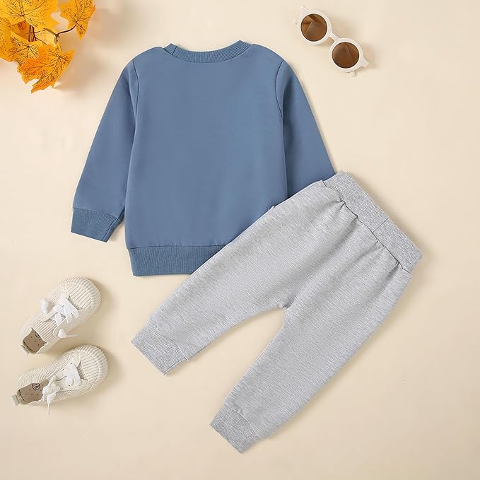 wdehow Toddler Baby Boy 2Pcs Outfits Letters Print Pullover Tops + Drawstring Pants Set Fall Winter Clothes