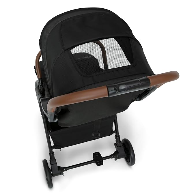Jeep Altitude Compact Travel Stroller by Delta Children Greenguard Gold, Easy One Hand Fold, Lightweight, Extendable Canopy with Peek-a-Boo Window, Reclining Seat, 4 Wheel Suspension, Black