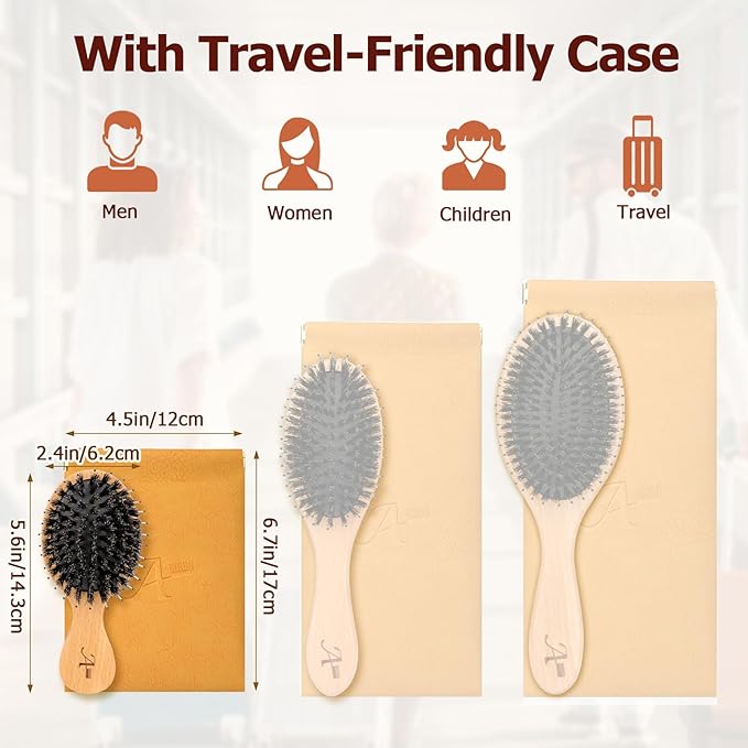 Mini Hair Brush, Travel Small Boar Bristle Hair Brush for Women Gift- Small Portable Compact HairBrush for Girls Kids Women Best Gift, Travel Size for Purse, Vacation, Business Trips & Outings