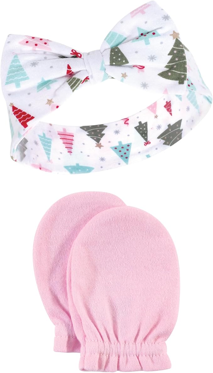 Hudson Baby baby-girls Cotton Headband and Scratch Mitten Set