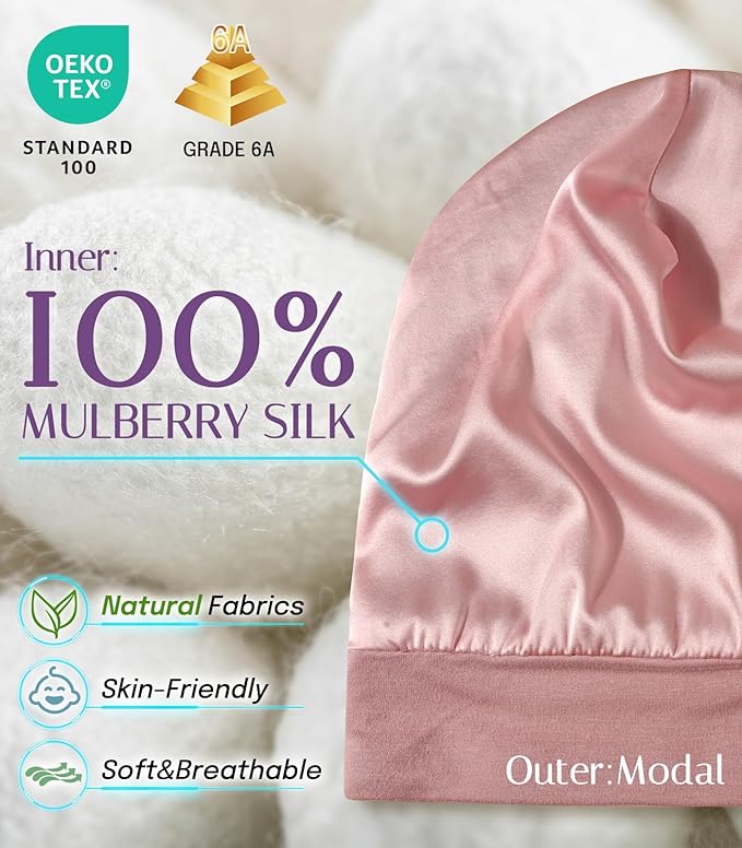 OLESILK Silk Baby Bonnet for 0-6 Months - 100% Mulberry Silk Toddler Hair Bonnet, Adjustable Night Cap for Sleeping