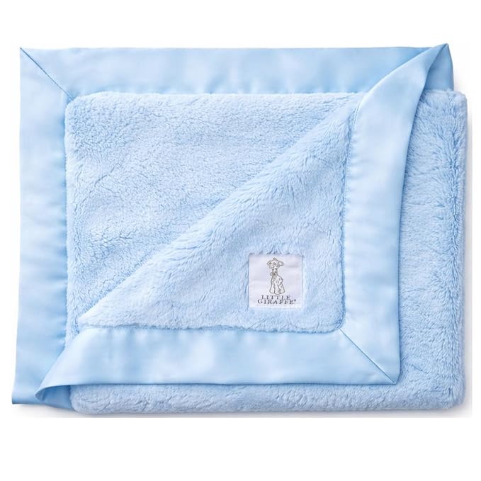 Little Giraffe Baby Blanket - Luxe Soft Blanket with Satin Trim - Baby Stroller Blanket - Newborn Baby Essentials & Baby Gifts - 29x35" - Blue