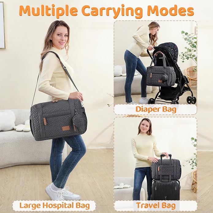 JOLLITO Diaper Bag Tote, Large Capacity Travel Diaper Bags With Changing Pad, Hospital Bag For Labor Delivery, Baby Bag