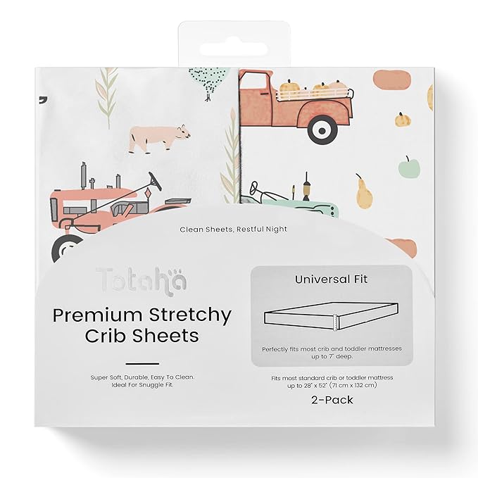 TotAha Crib Sheets for Boys, Premium Stretchy Farm Crib Sheet Fitted, Buttery Soft Truck Crib Mattress Sheets, Calming Effect, All-Season Jersey-Knit 28 X 52 X 9'' Extra Deep Pocket Halloween Pumpkin