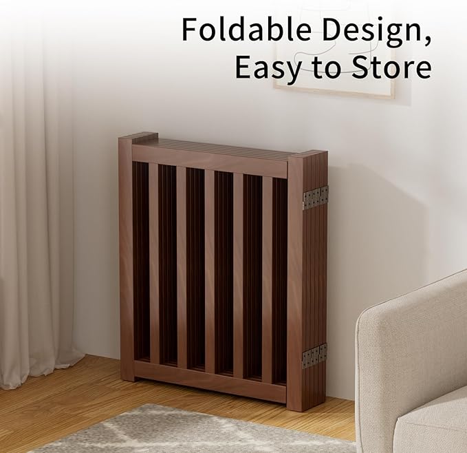 6-Panel Solid Wood Dog Gate - Freestanding Folding Pet Gate for Doorways, Stairs, Indoor, 24" Height, No Installation Needed, Walnut