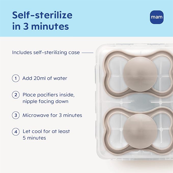 MAM Air Pacifier for Babies 16+ Months, Extra Air Flow for Sensitive Skin, Developed with Medical Experts, BPA-Free Skin Soft Silicone, 2 Count, with Sterilizer Case, Made in Europe