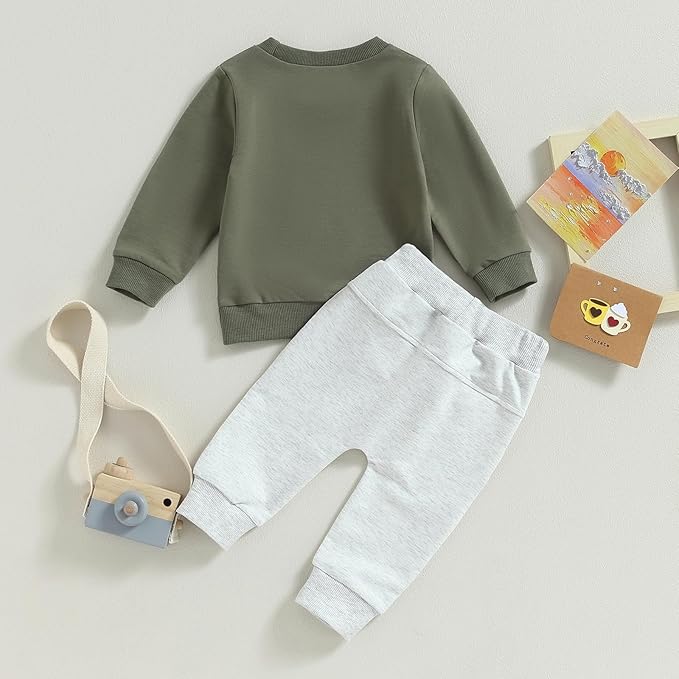 Baby Boy Fall Clothes Set Long Sleeve Letter Print Sweatshirt Pants Toddler Infant Outfits 6 12 18 24 Months 2T