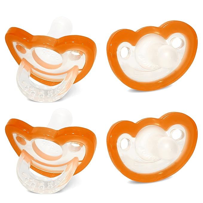 RaZbaby Jollypop Pacifier for Babies 3 Months and Up, USA Made, Natural Shaped Orthodontic Binky, Lovingly Shared in NICUs & Hospitals Worldwide, Medical-Grade 100% BPA-Free - 2 Pack - Orange