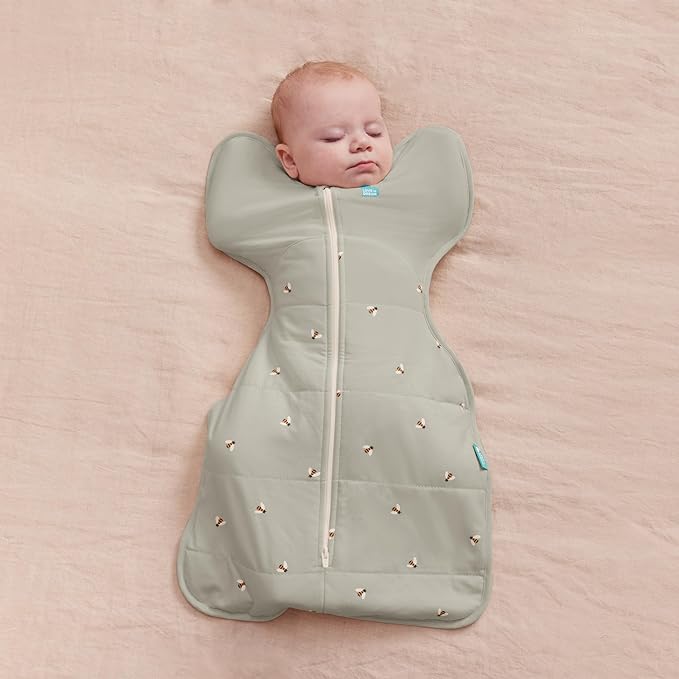 Love to Dream Swaddle UP Warm, 2.5 TOG, Dramatically Better Sleep, Allow Baby to Sleep in Preferred Arms Up Position for Self-Soothing, Snug Fit Calms Startle Reflex, 5-8.5lbs, Olive Bees