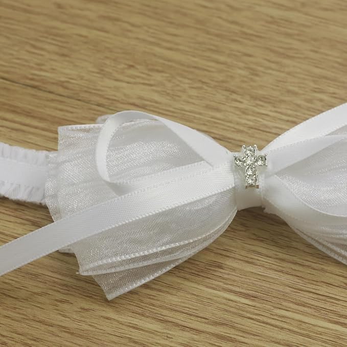 Nihao Baby White Organza Hairband with Cross for Toddler (6 months-2 years old, 1 Count)
