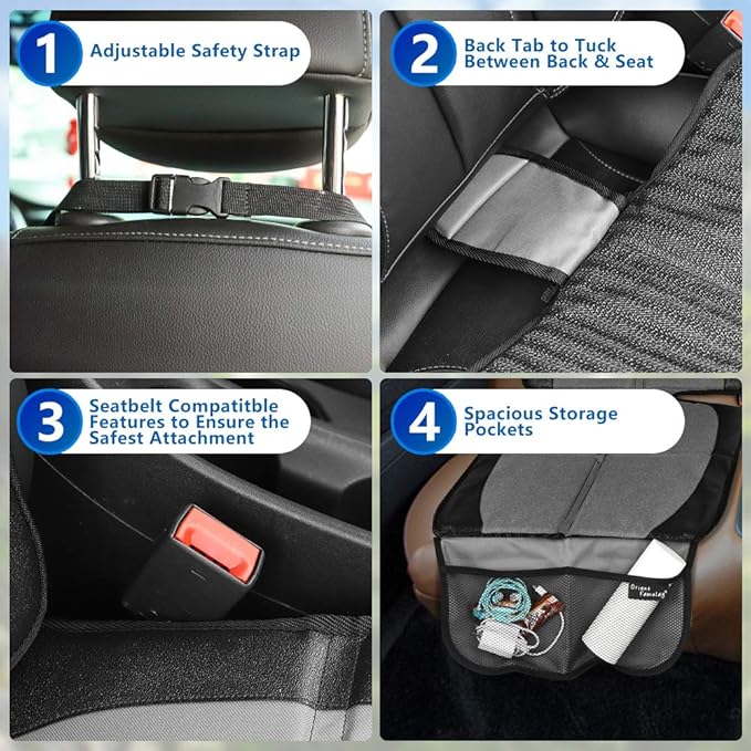 2 Pack Large Car Seat Protectors for Child & Baby, Thick Padding Waterproof, Auto Vehicle Leather Seats & Dog Mat Cover Pads, Grey