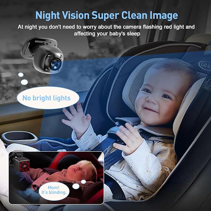 Baby Car Camera Monitor for Backseat - Baby Car Mirror - Safety Rear Facing Infant Back Seat Camera with 4.3" Display, HD 1080P, Night Vision, Easy Installation - Black