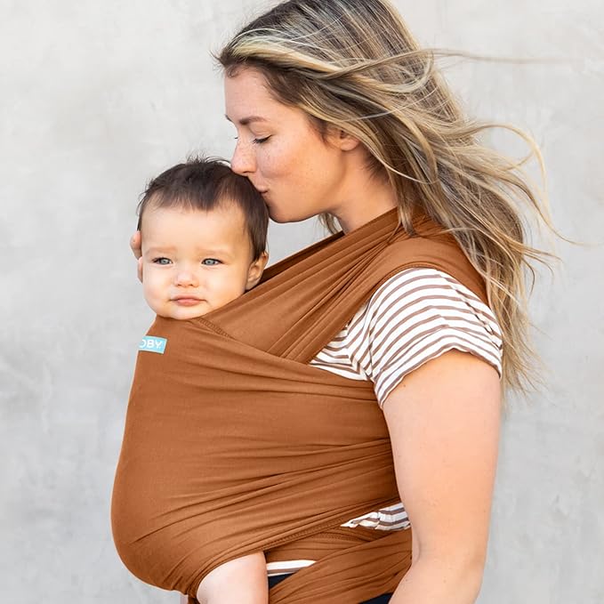 Moby Baby Wrap Carrier Evolution for Newborns to Toddlers (8-33lbs), Infant Sling Carrier, Lightweight & Hands Free Design, Adjustable for All Body Types, Baby Registry Gift (Caramel)