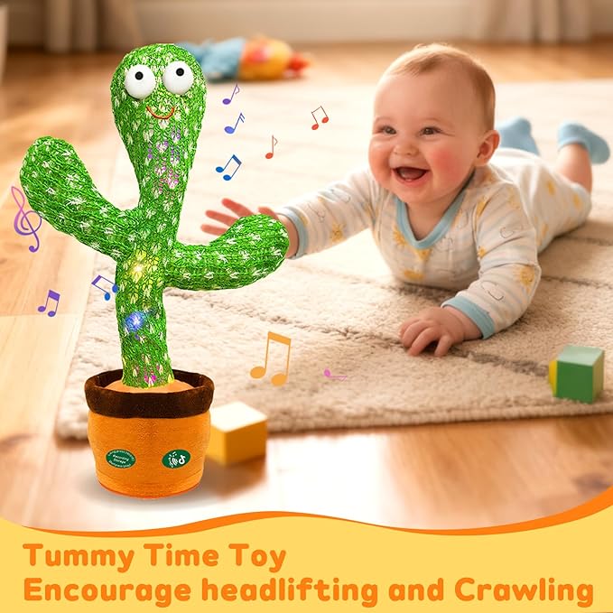 Dancing Talking Cactus Toy Mimics Back, Cactus Baby Toy Singing Mimicking Repeating Recording, Silly Sunny The Cactus Gift Yarn Bag Wrapped with 3xAA Battery (Volume Adjustment)