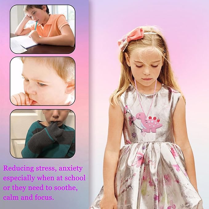 Chew Necklaces for Sensory Kids, 6 Pack Fox and Dinosaur Silicone Chewy Necklace for Boys and Girls with Autism, ADHD, SPD, Sensory Chewing Toys for Autistic Children Reduce Anxiety Fidgeting