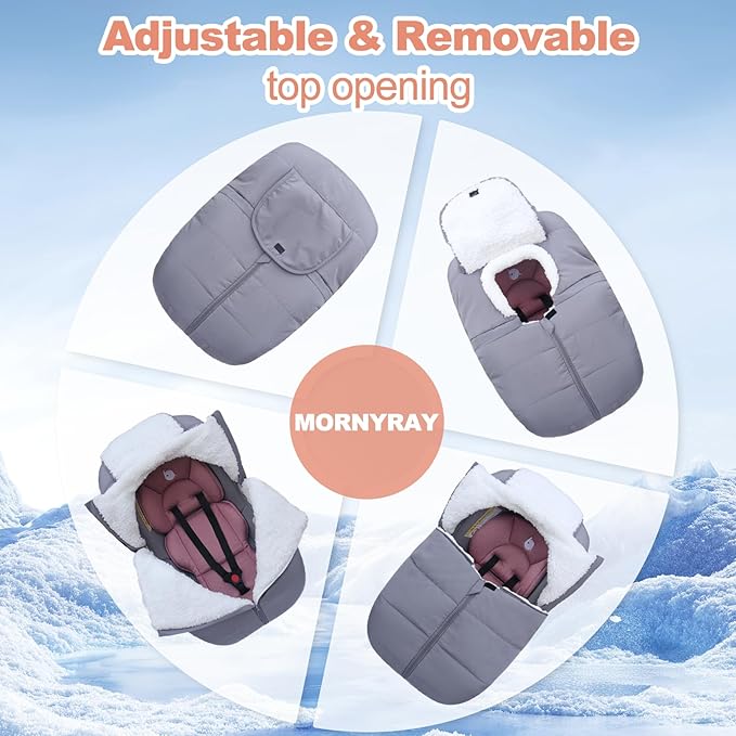 Winter Baby Car Seat Cover, Infant Car Seat Cover for Baby Seat or Stroller, Windproof Infant Warm Carseat for Keeping Newborn Babies Warm（Grey）