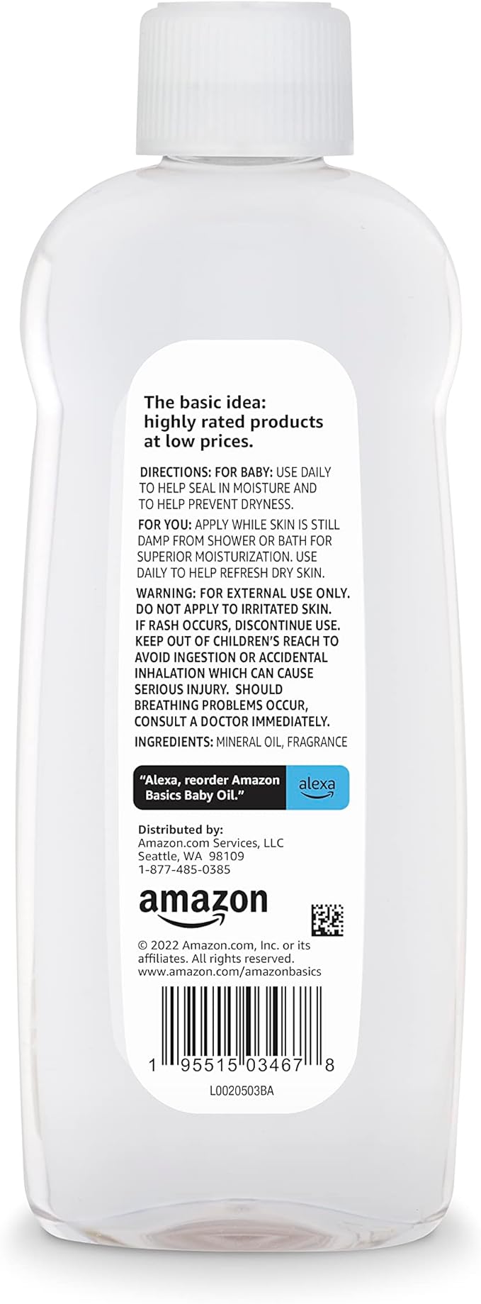 Amazon Basics Baby Oil, Mild & Gentle, Dermatologist Tested, Prevents Moisture Loss, Dry Skin Relief, 14 fl oz, 4-Pack (Previously Solimo)