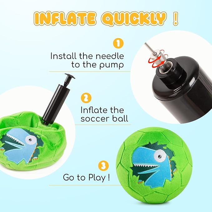 ZOOJOY Soft Balls for Toddlers 1-3, Silent Indoor Soccer Ball Size 3, Plush Inflatable House Ball for Kids 3-5, Kickball Toys First Birthday Gifts for Baby Boys Girls, Green Dinosaur, Pump Include