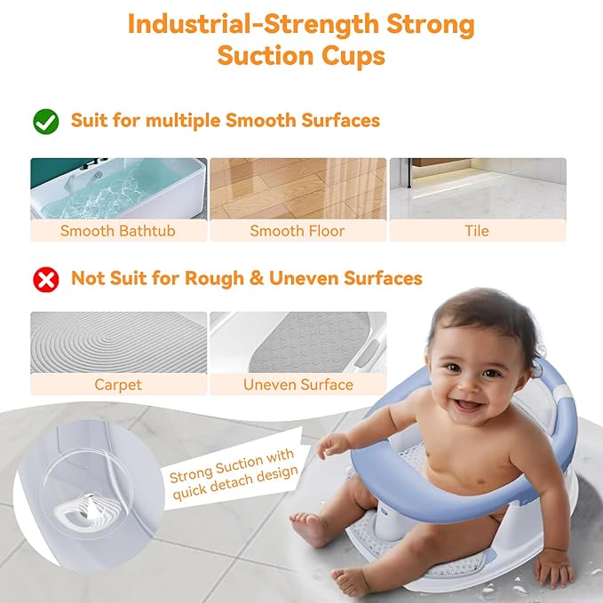 Baby Bath Seat for Babies 6 Months & Up - 360° Protection Bath Seats for Babies Sitting Up | Baby Bath Chair with Temperature Alert & Cushion | Toddler Bath Seat Newborn Infants Baby Bathtub Seat