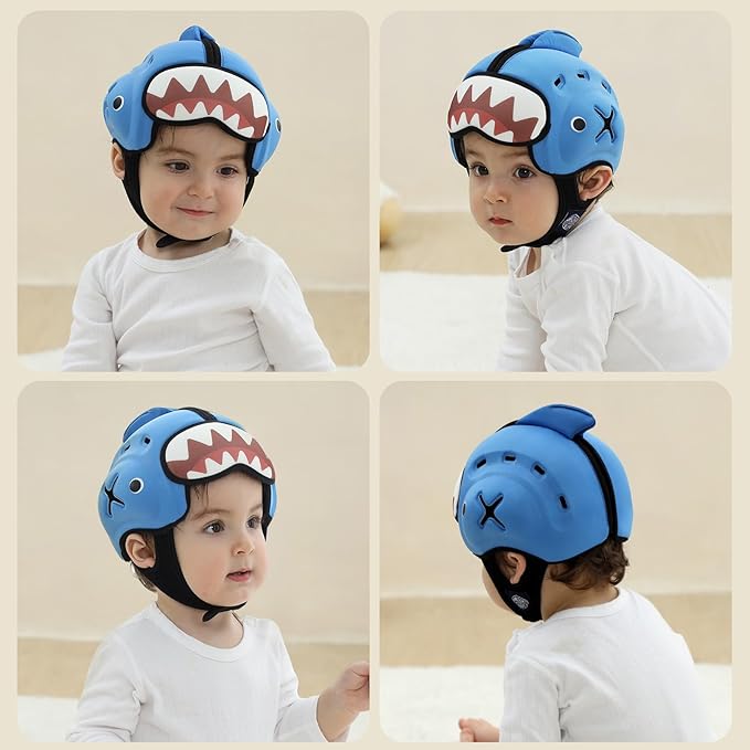Baby Head Protector Baby Helmet for Crawling and Walking - No Bumps and Soft Safety Peak - Ultra Light and Adjustable Baby Head Protector Suitable for Babies 6-24 Months-Yellow Shark
