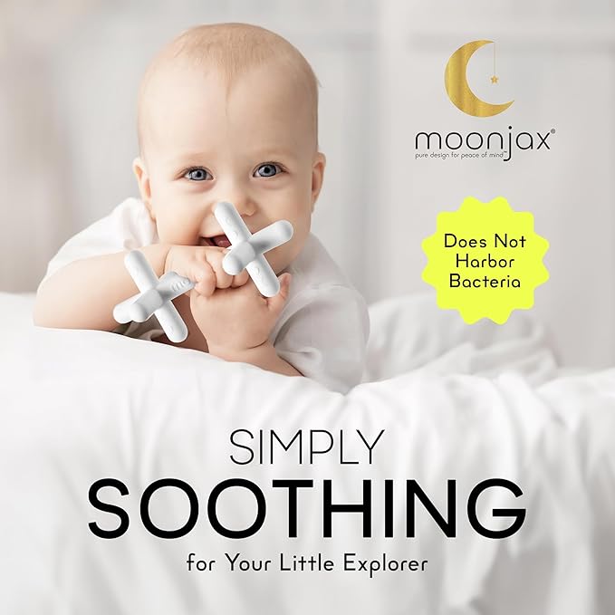 Moonlight Silicone Teethers for Babies, Baby Teether for Infants, Toddlers, Newborns, Dishwasher and Freezer-Safe Teething Toy, White - Moonjax