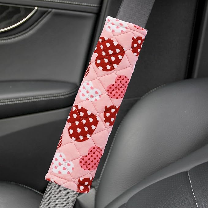 Amooca Soft Auto Seat Belt Cover Seatbelt Shoulder Pad Cushions 2 PCS for a More Comfortable Driving Universal Fit for All Cars and Backpack Cute Pink Heart