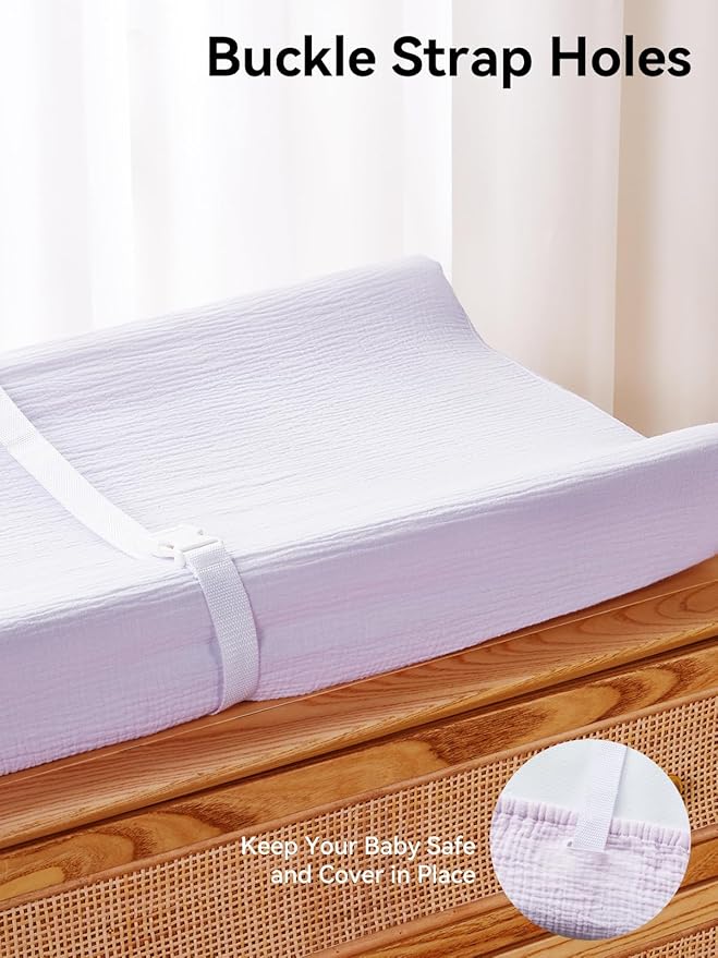 TILLYOU Muslin Changing Pad Cover for Baby Girls Boys, Soft and Breathable Cotton Diaper Changing Table Cover, 2 Pack(Grey&Purple)