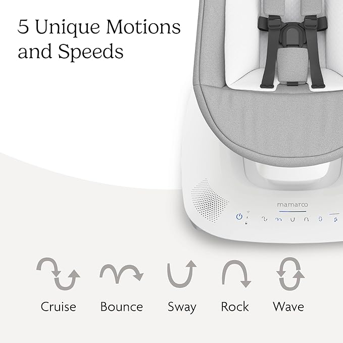 UPPAbaby Mamaroo Smart Swing – Customizable Soothing Modes with MotionSync Technology – Infant Recline + Bluetooth Enabled – Included Newborn Insert – Stella (Grey Mélange)