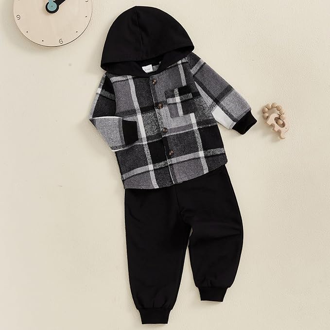 Toddler Baby Boy Hoodies Fall Clothes Waffle Contrast Color Sweatshirt Pant Set Infant Clothes 6 12 18 Months 2T 3T