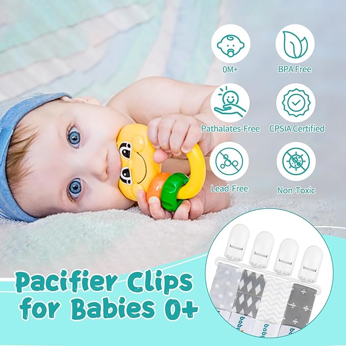 babygoal Baby Neutral Pacifier Clips, 4 Pack Binky Paci Holder and Leash Fits for Most Pacifier and Binkies 4PS07-B
